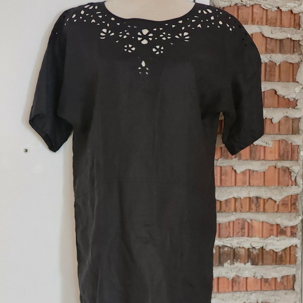 WILFRED LE FOU COLLECTION Black LINEN DRESS SIZE M Medium Eyelet